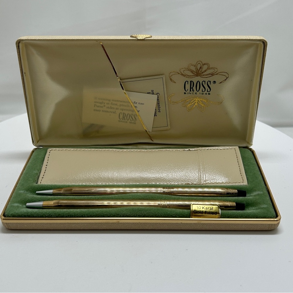 Cross Vintage 10K Gold Filled Pen & Pencil Set, IOB, Instructions & Case, Rare